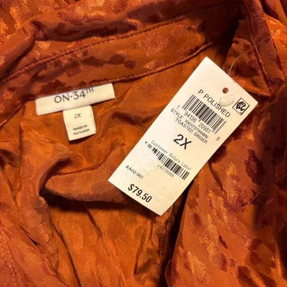 On 34Th Plus Size Animal-Print Jacquard Orange Jumpsuit NWT - Picture 6 of 6